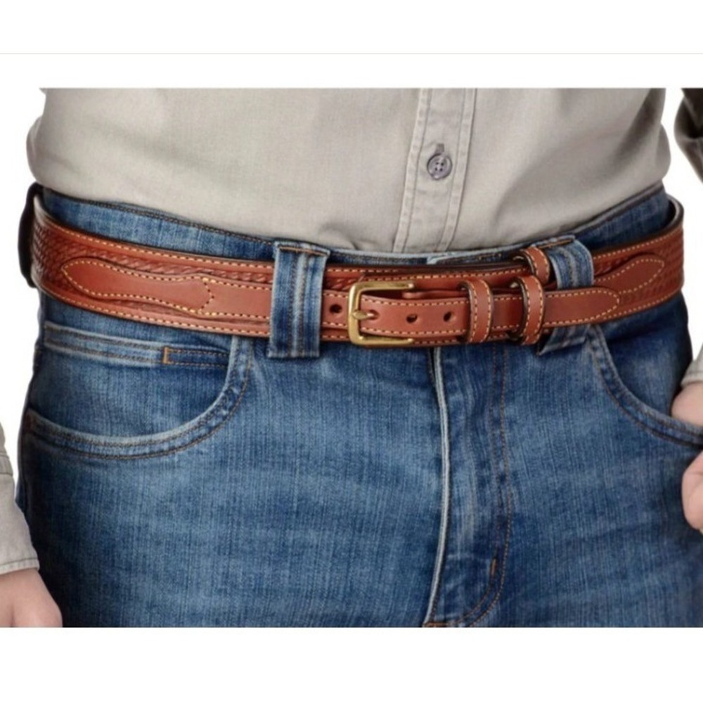 Bullhide Belts Mens‎ Western Tooled Leather Belt Brass Buckle Sz 44 The Walker